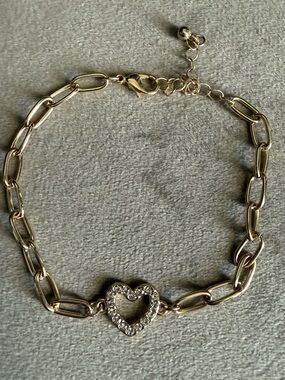 Gold Heart Link Bracelet with Crystal Accent
